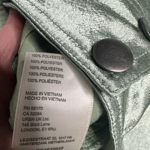 NEW Free People Ryder Pants Metallic Silver Satin Moto Crop Vegan Shiny Green 0 - Picture 12 of 13